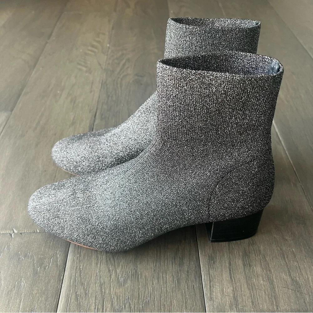 Loeffler Randall Carter Metallic Sock Booties Silver Black 6